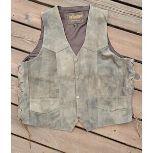 Vintage Unik Leather Apparel Tan Brown Distressed Western Biker Vest Men's XL